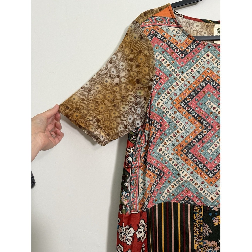 Anthropologie Tiny Patchwork Tunic Dress Sz S Boho Mixed Print Shift Oversized - Picture 3 of 9
